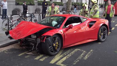 Ferrari 488 GTB Ruined After Slamming Into A Bus In London