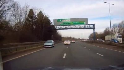 Dashcam footage captures Peugeot 208 driving wrong way down A19 near Norton