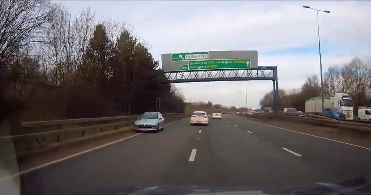 Dashcam footage captures Peugeot 208 driving wrong way down A19 near Norton