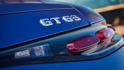 2023 Mercedes-AMG GT Coupe in Starling Blue Magno trunk badge.