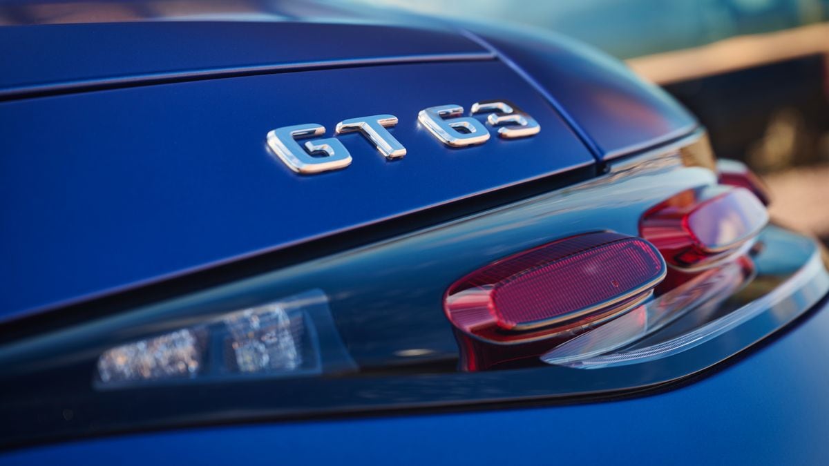 2023 Mercedes-AMG GT Coupe in Starling Blue Magno trunk badge.