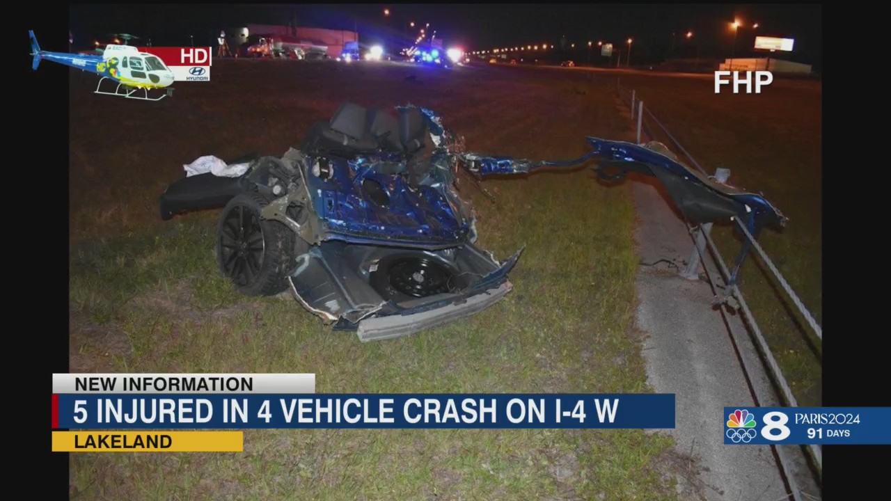 5 hurt after Toyota Camry driver hits 2 tractor trailers in construction zone following high-speed chase on I-4 - WFLA