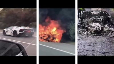 Kejadian Langka: Lamborghini Aventador SVJ 63 Terbakar Saat Melaju, Habis Terbakar!