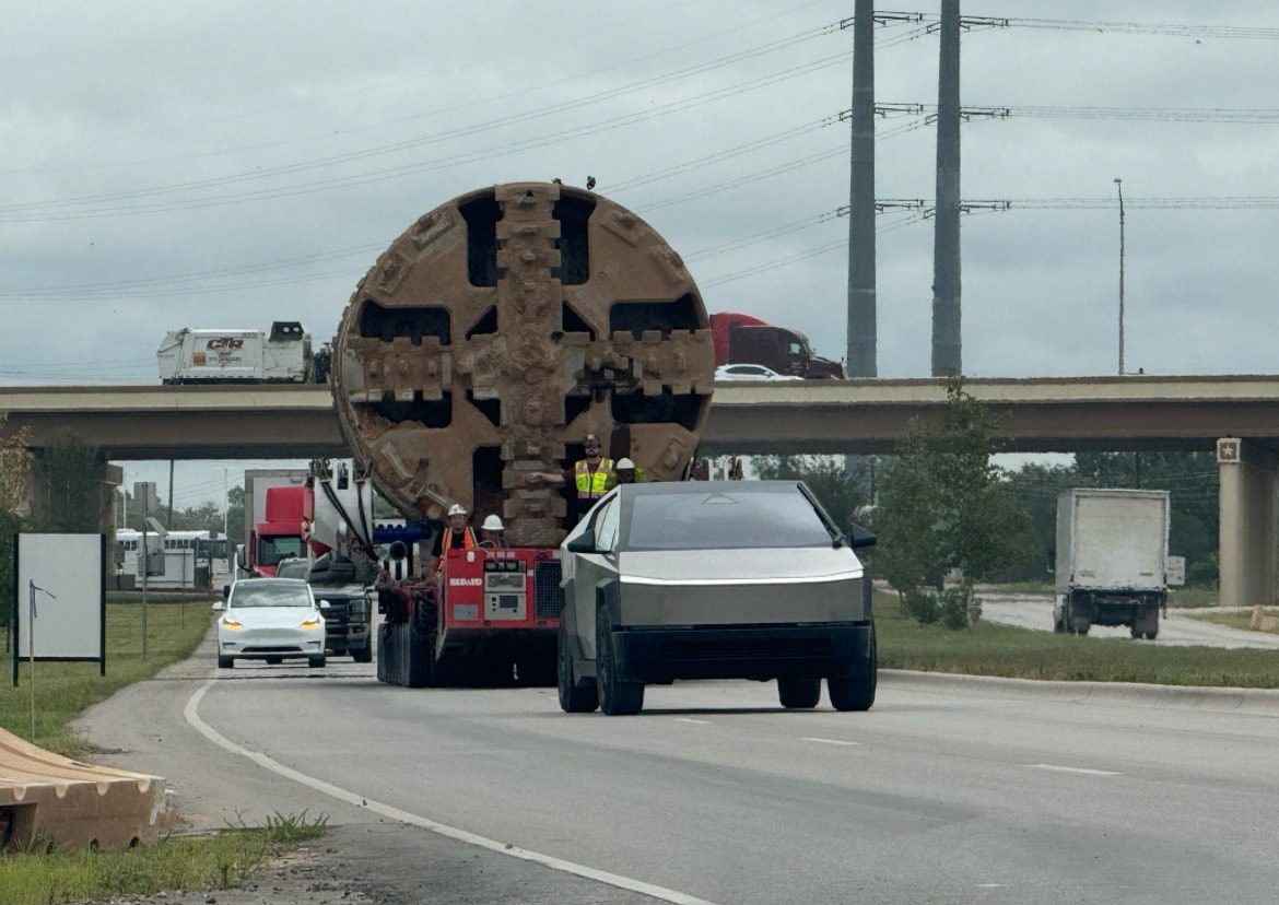 is the tesla cybertruck towing the boring company s huge tunnel boring machine 235369 1.jpeg