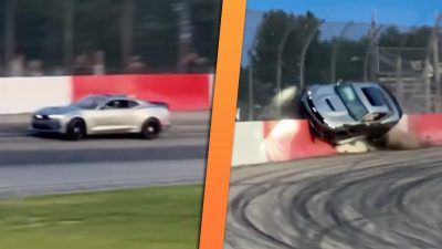 Chevy Camaro SS Driver Rides the Wall Hard While Racing Miata